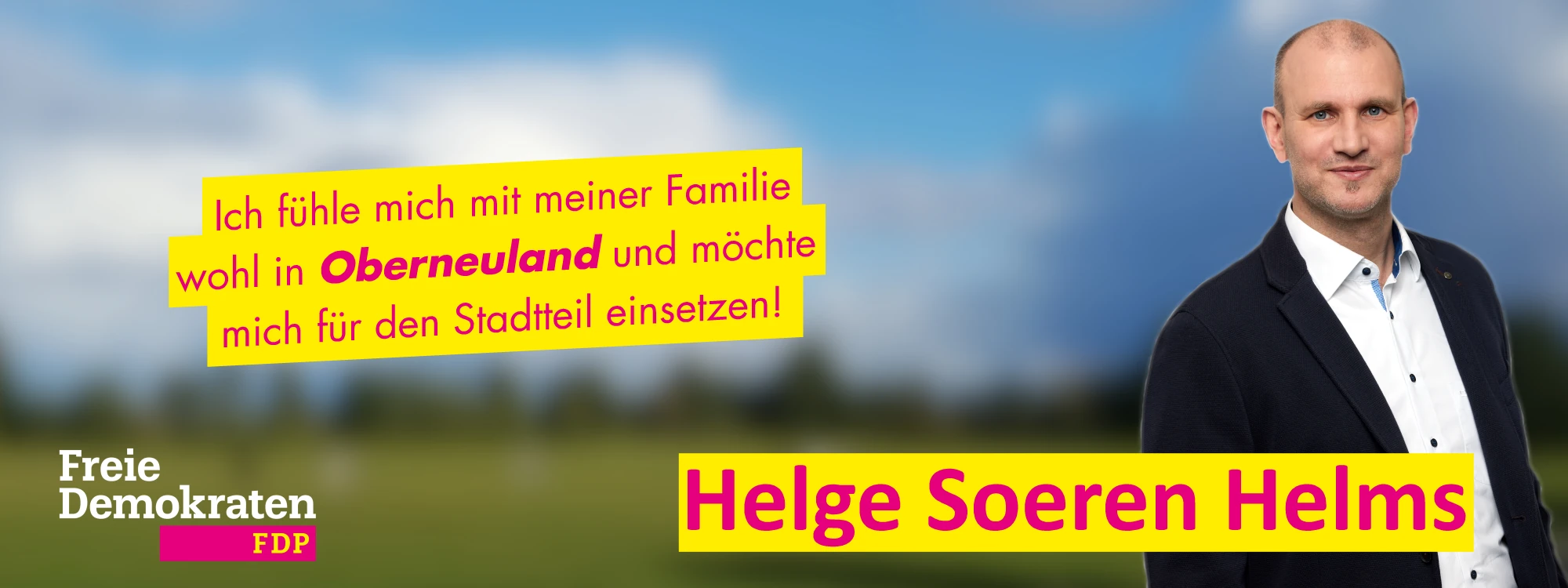 Helge Soeren Helms "Ich fühle mich mit meiner Familie wohl in Oberneuland und möchte mich im Beirat für den Stadtteil einsetzten!" Beiratswahl 14. Mai 2023